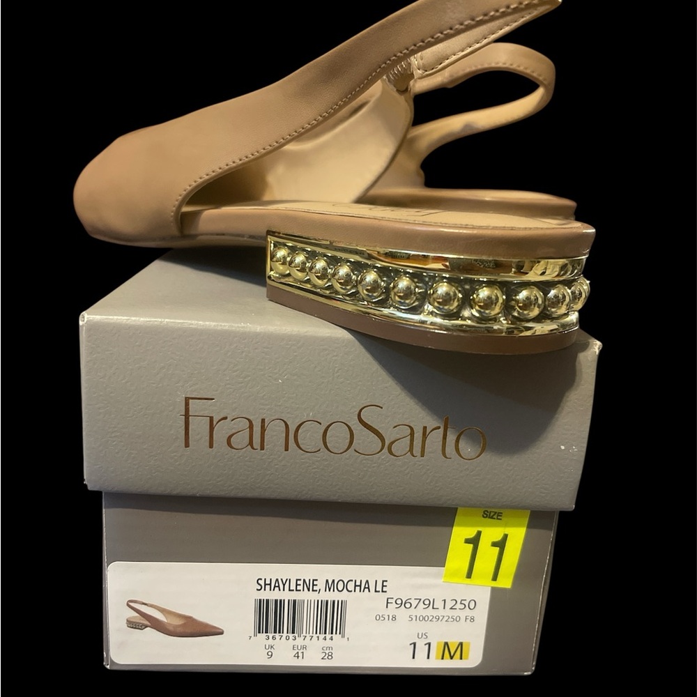 Franco Sarto Tan Heeled Slingback Shoes with Chain Detail